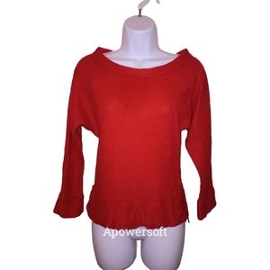 Loft Red Waffle Knit Scoop Neck Sweater with Fashion Zipper size Medium